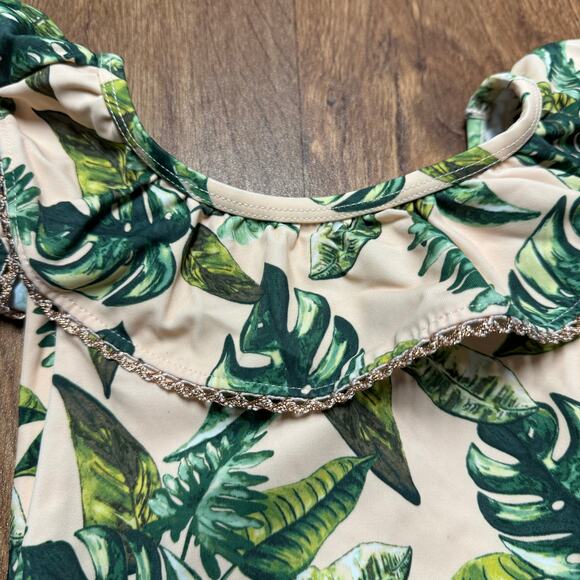 Janie & Jack Toddler Girl Palm Print One Piece Swim Suit Iced Nectar Size 12-18M - Picture 3 of 6